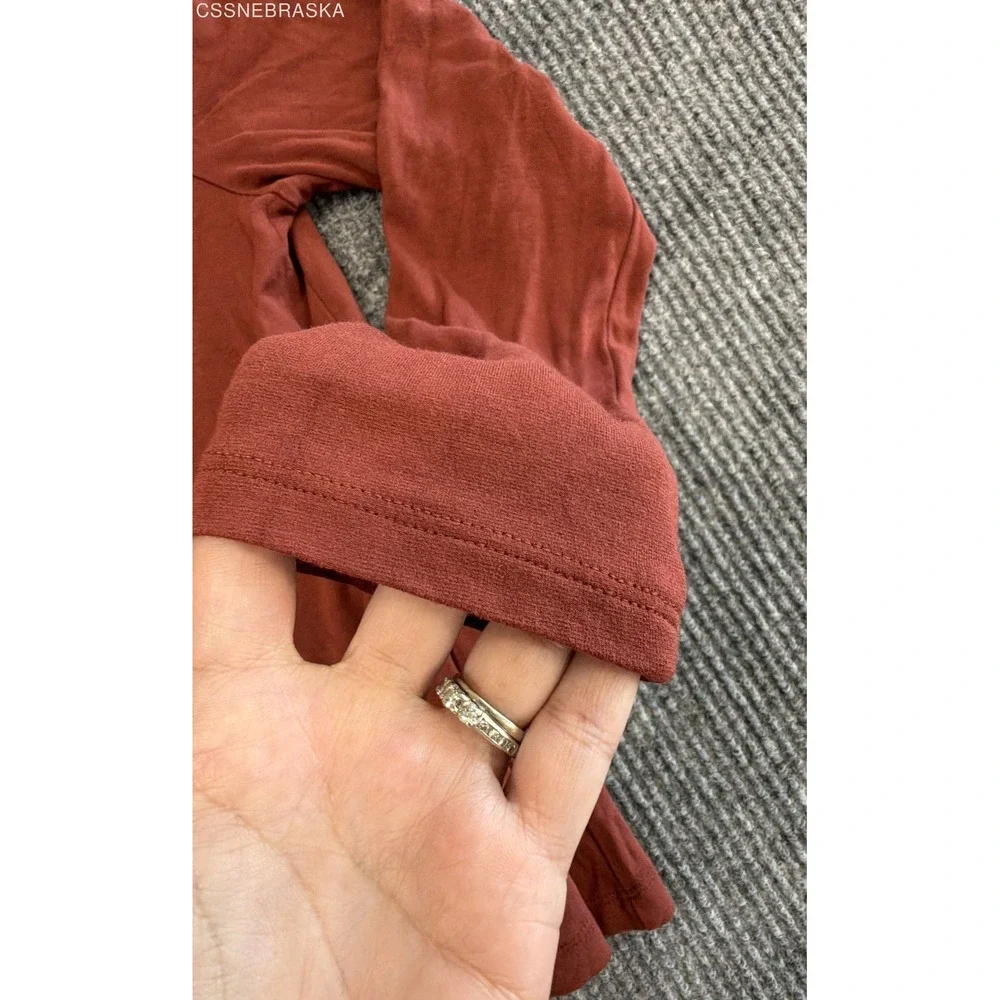 Ann Taylor Rust Orange Women's Ruffle Mock Neck Top Long Sleeve Blouse - Size M